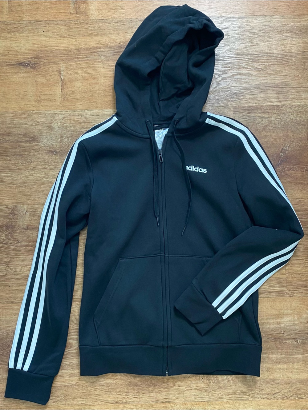 adidas Black Zip Hoodie with White 3-Stripes